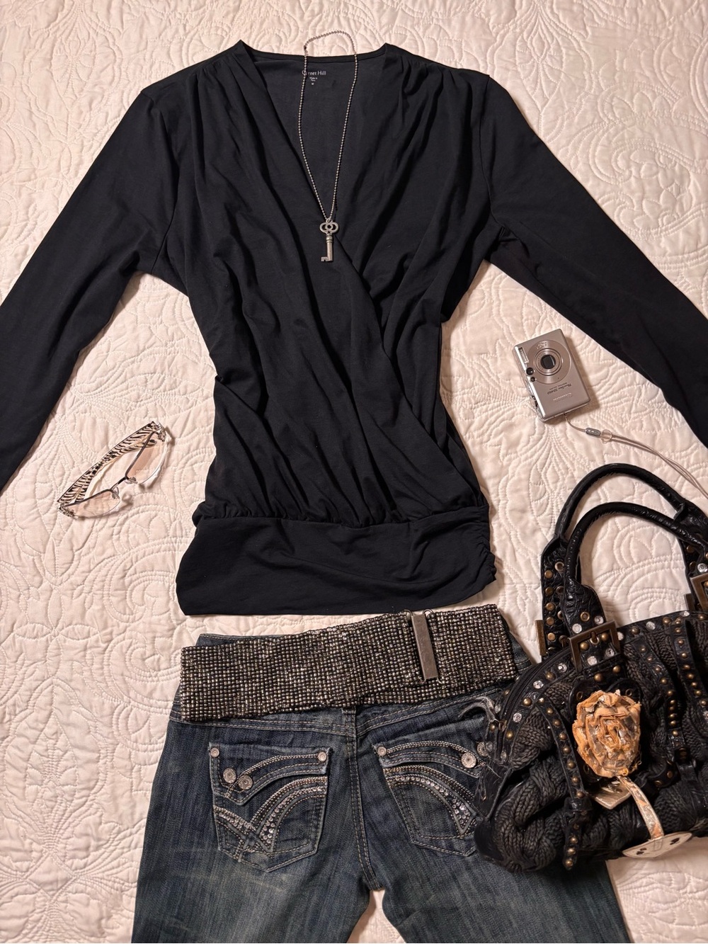 Black Wrap-Style Long Sleeve Top by White House Black Market